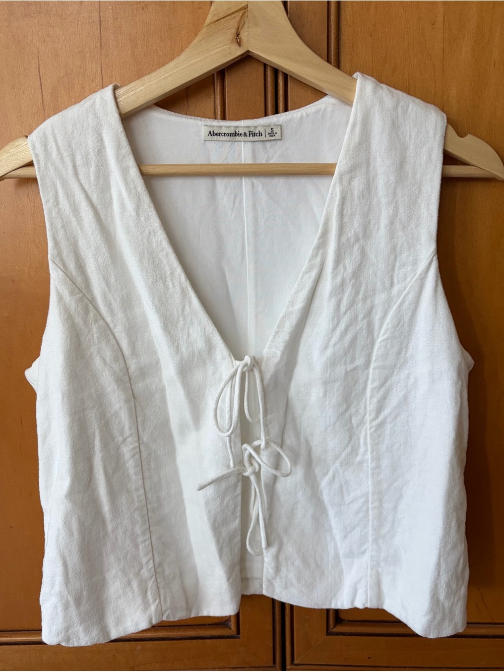 Abercrombie & Fitch White Linen Blend Tie-Front Women's Vest Sz S